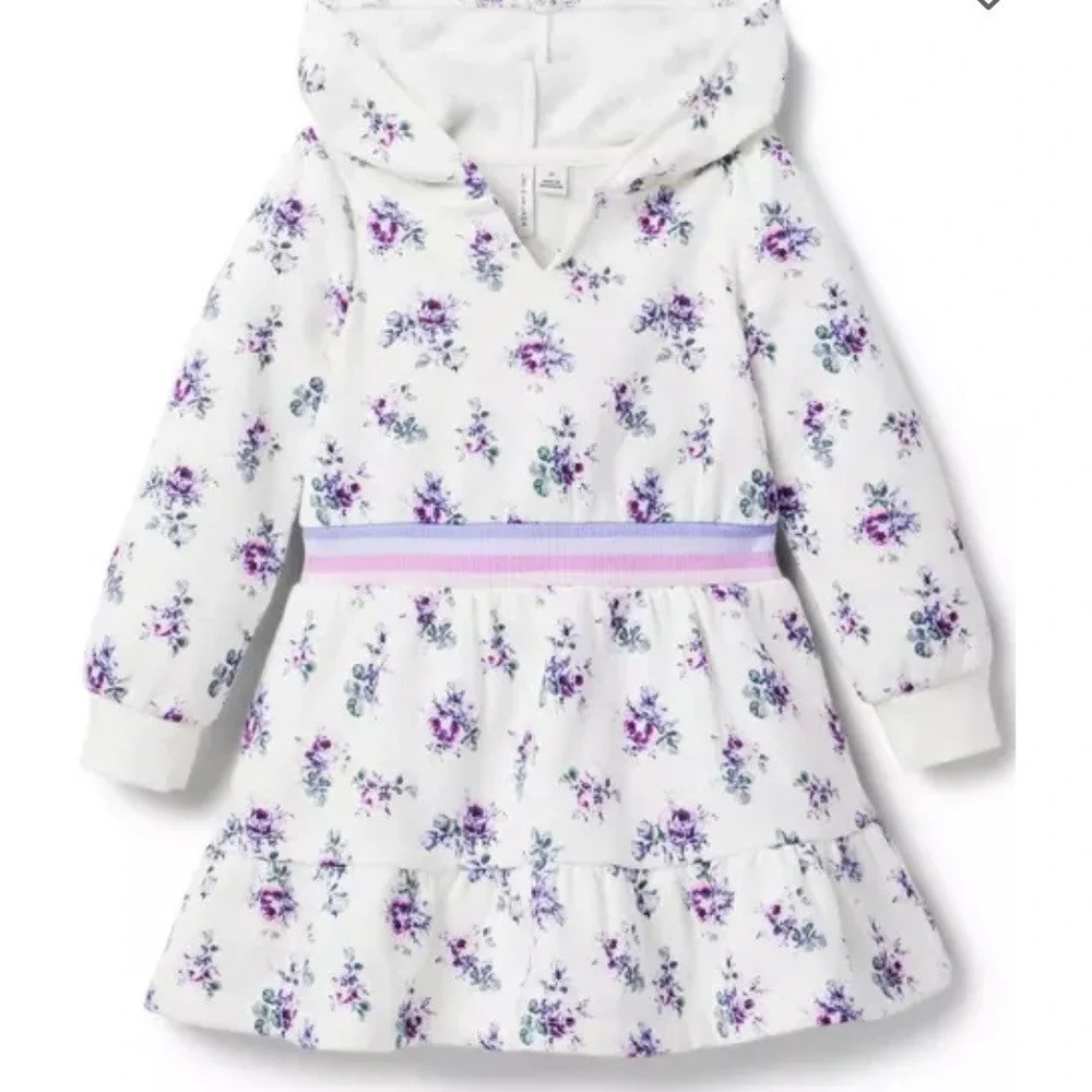 Janie and Jack Floral Hooded Dress Toddler Girls Size 12 White NEW Floral Ruffle